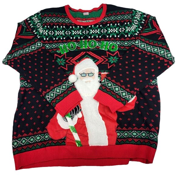 Santa Claus Ho Ho Ho Red Cup Mens UGLY CHRISTMAS SWEATER 3XL (52-45)
